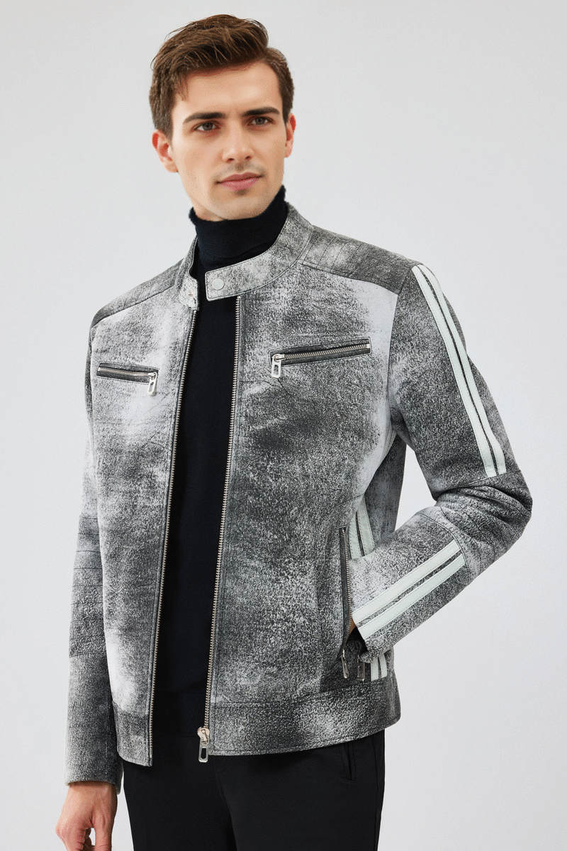 Carrera Men's Gray Nubuck Leather Sport Jacket - Image 4