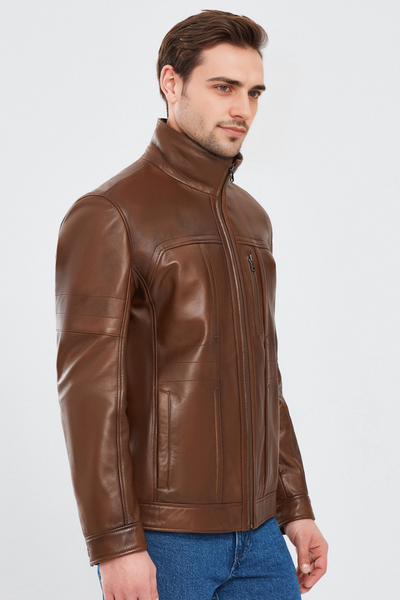 Bruno Men's Cognac Leather Jacket - Image 4