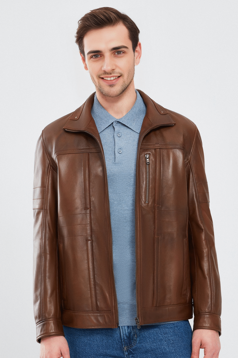 Bruno Men's Cognac Leather Jacket - Image 5