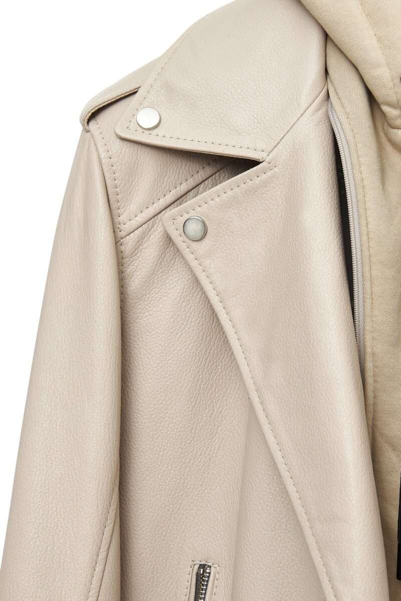 Butler Men's Beige Hooded Biker Leather Jacket - Image 9