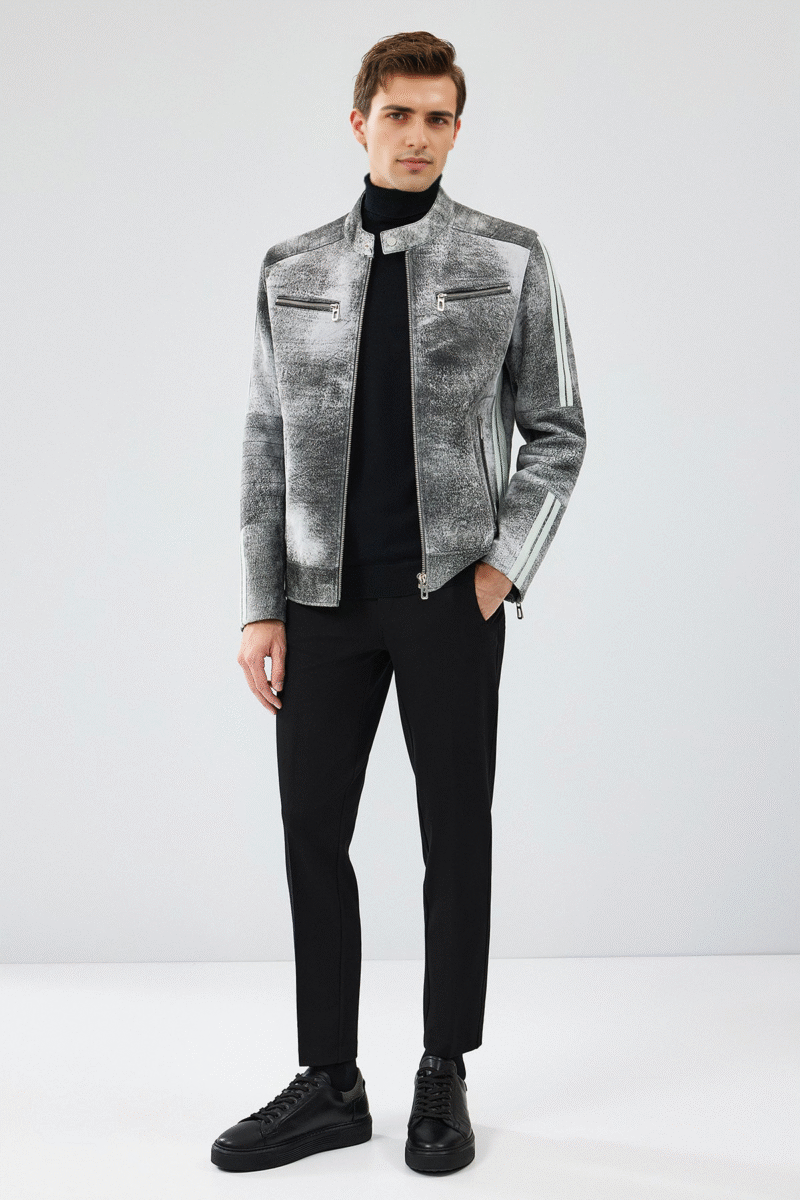 Men's Gray Nubuck Leather Sport Jacket