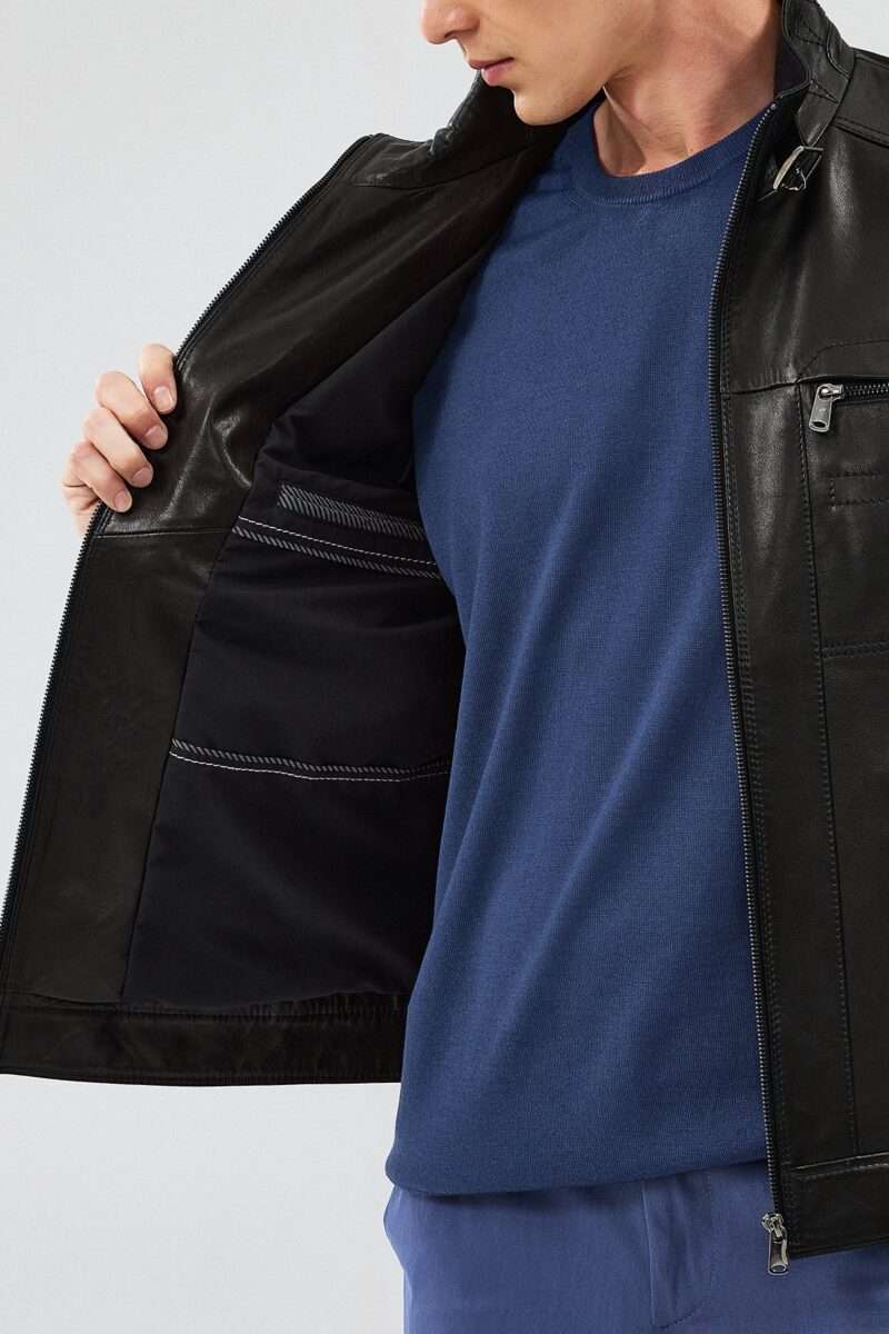 Xavier Men's Black Leather Jacket - Image 2