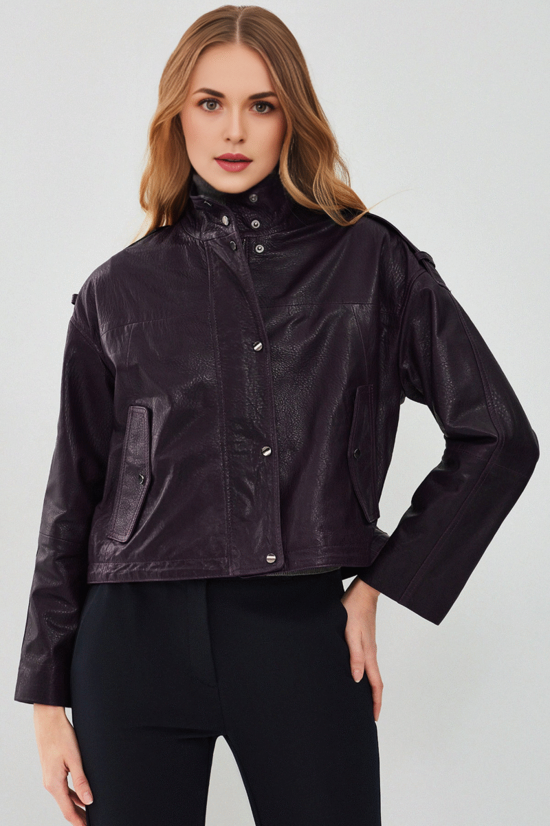 Cassy Women's Purple Oversize Leather Jacket - Image 3