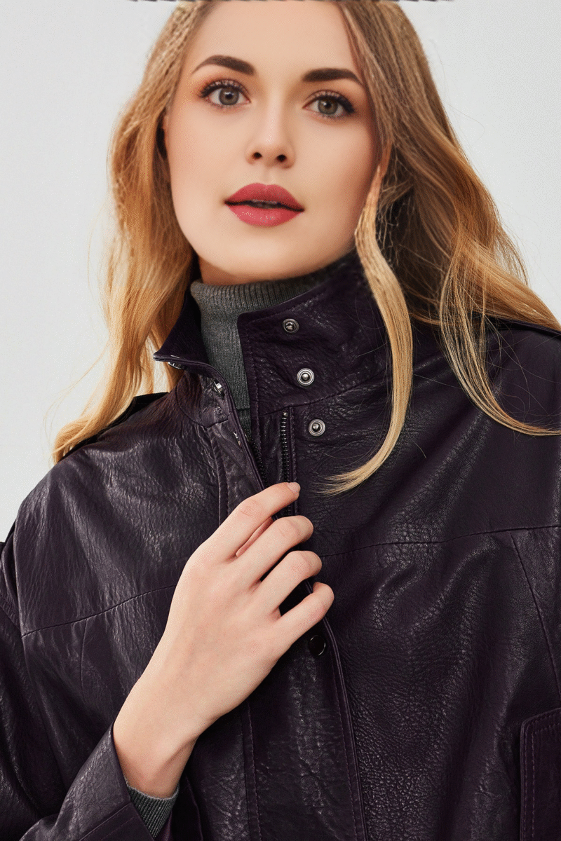 Cassy Women's Purple Oversize Leather Jacket - Image 2
