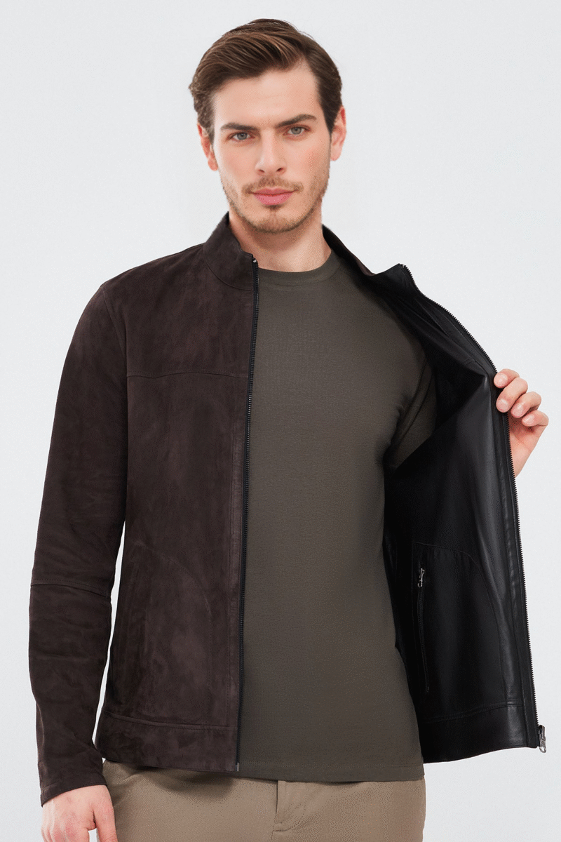 Clint Men's Brown Suede Double-Sided Leather Jacket - Image 3