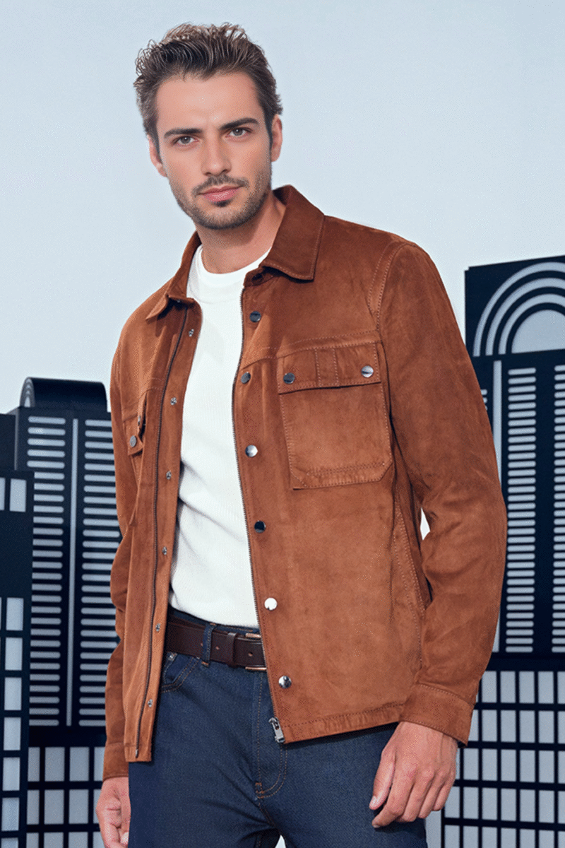 Gavi Men's Brown Suede Leather Jacket - Image 3