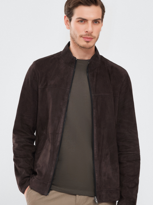 Men's Brown Suede Double-Sided Leather Jacket