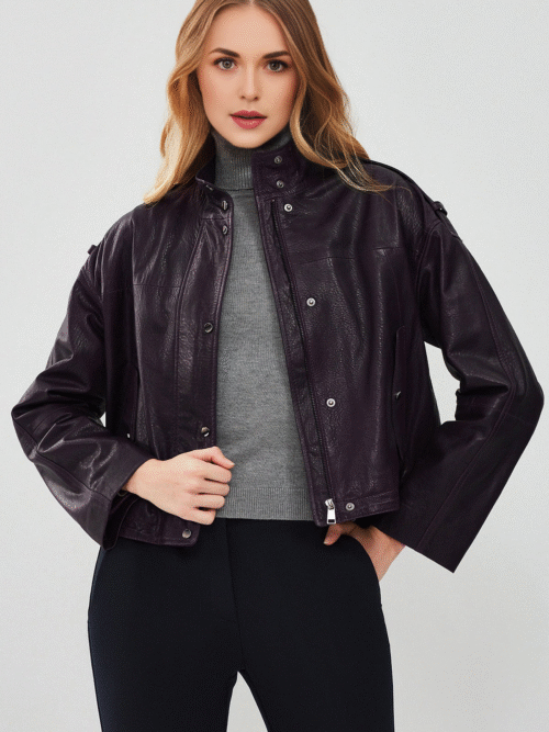 Women's Purple Oversize Leather Jacket
