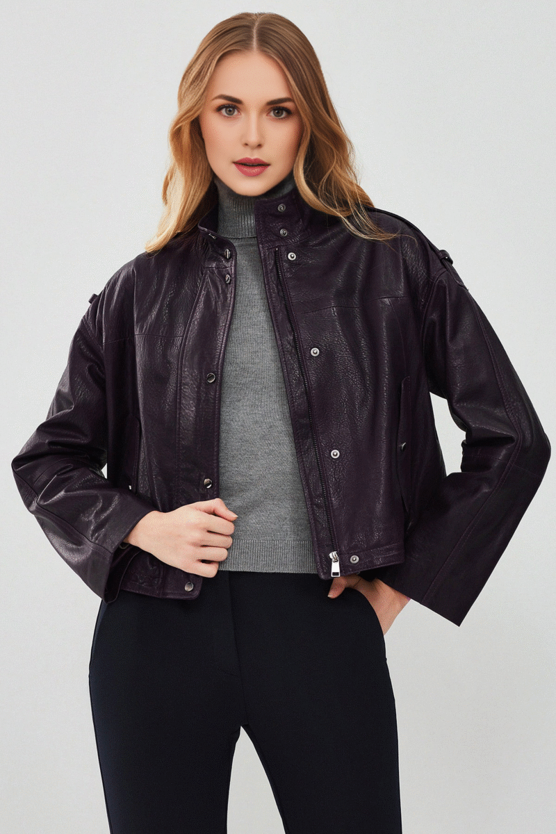 Women's Purple Oversize Leather Jacket